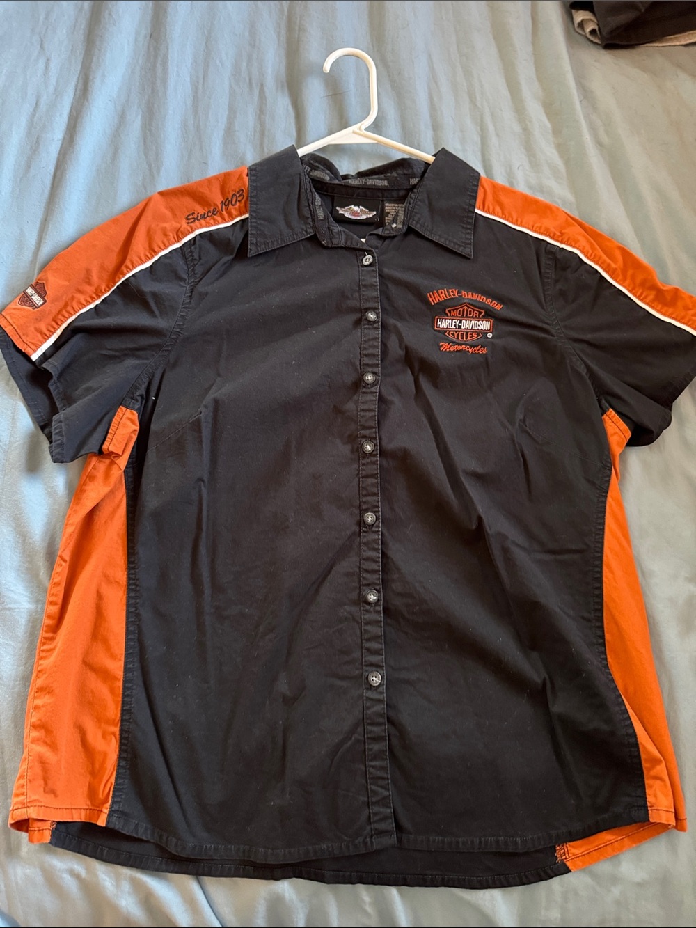 Harley-Davidson Black & Orange Short Sleeve Button-Down Shirt